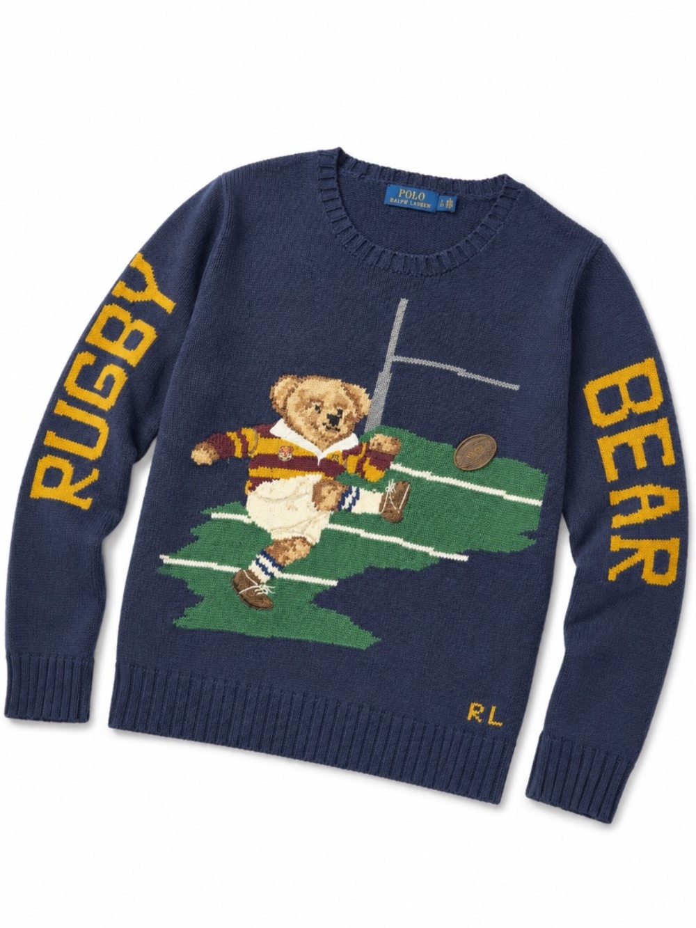 Rare Polo Ralph Lauren Kicker Bear Rugby Sweater L Navy 480719